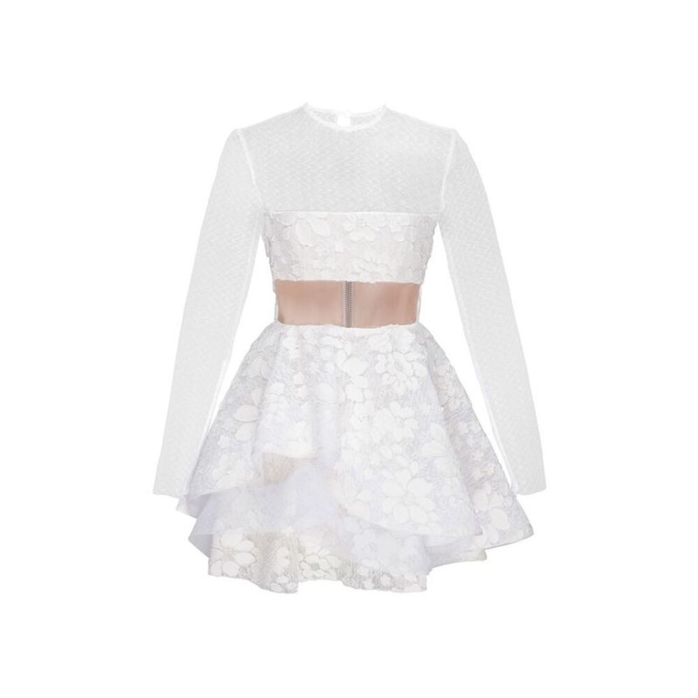 Alex Perry Aubrey bandeau floral lace mini dress.